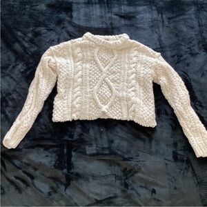 Free People Frankie Cable Knit Crop Cream Sweater